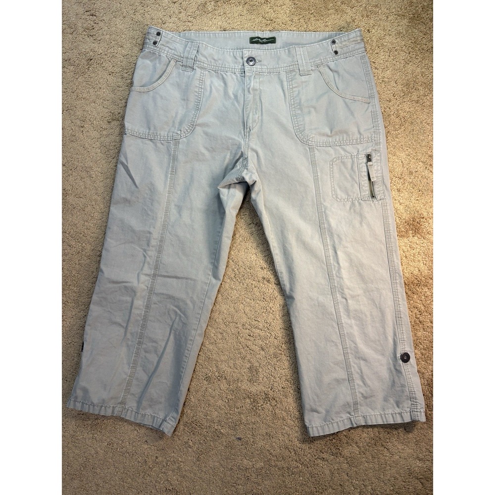 Eddie Bauer Womens Trail Capri Pants 16 Green Cotton Rip Stop Hiking Crop VTG